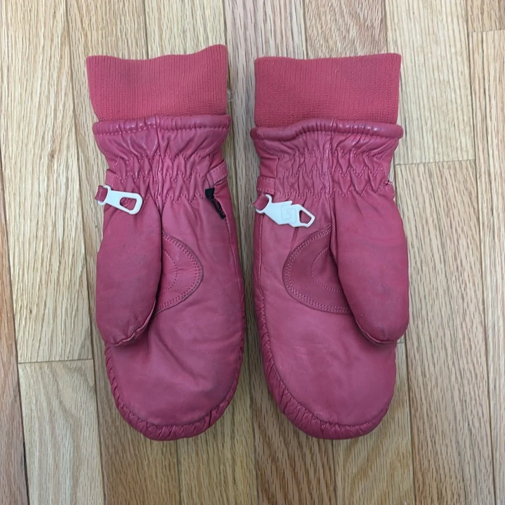 Vintage Kombi Pink‎ Leather Ladies Mittens Size Medium Skiing Snowmobiling
